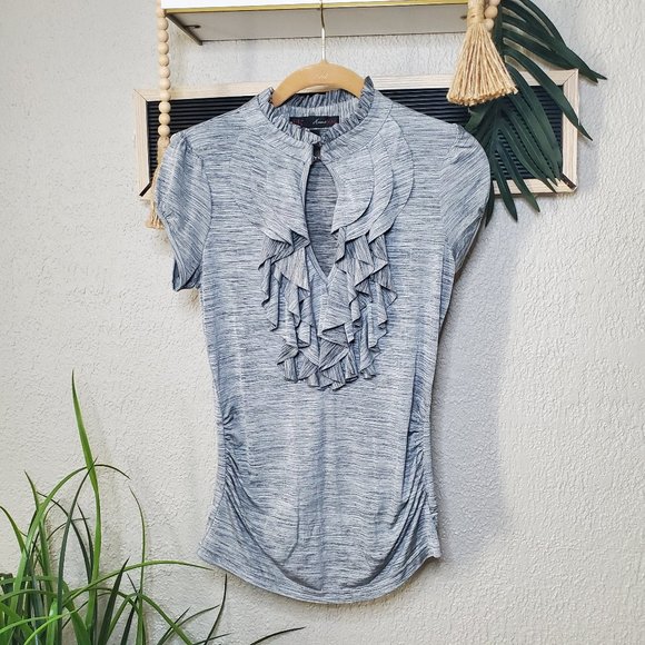 Heart Soul I Silver Grey Key Hole Blouse with Ruffles, Ruched Sides Size… - Picture 5 of 9